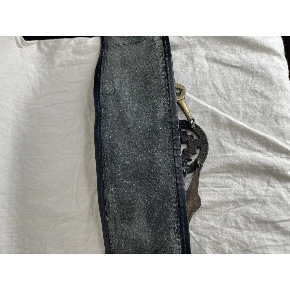 Gozzi Vtg Leather UTILITY Waist BELT Black 100% Leather Brazil 110 Metal Clasps